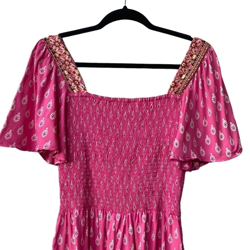 Francesca's Boho Romper Small NEW Cut Out Festival Western Coastal Cowgirl Pink - Picture 9 of 11